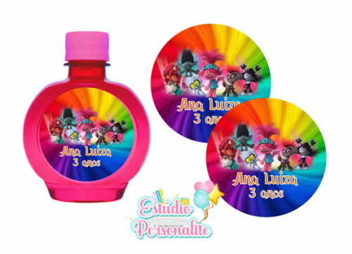 Rótulo adesivo para água ouro fino Trolls 2