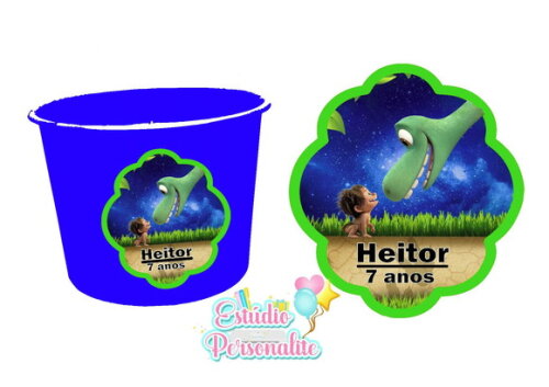 Rótulo Adesivo para Balde de Pipoca O Bom Dinossauro
