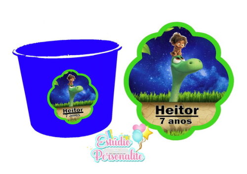 Rótulo Adesivo para Balde de Pipoca O Bom Dinossauro