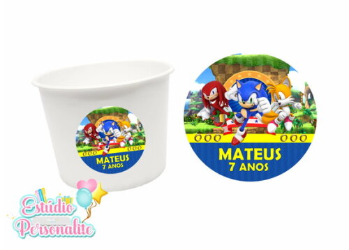 Rótulo adesivo para balde de pipoca Sonic