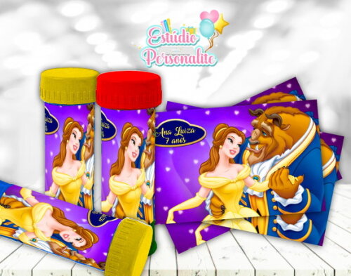 Rótulo adesivo para bolha de sabão A Bela e a Fera