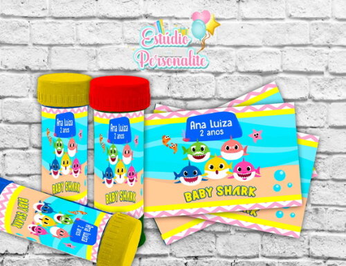 Rótulo Adesivo para Bolha de Sabão Baby Shark