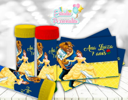 Rótulo adesivo para bolha de sabão A Bela e a Fera