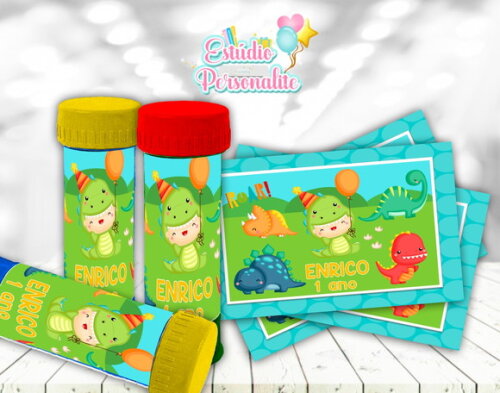 Rótulo adesivo para bolha de sabão Dinossauros Baby