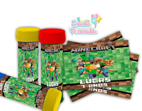 Rótulo Adesivo para Bolha de Sabão Minecraft