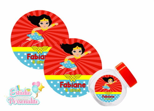Rótulo Adesivo para Mini baleiro Mulher Maravilha