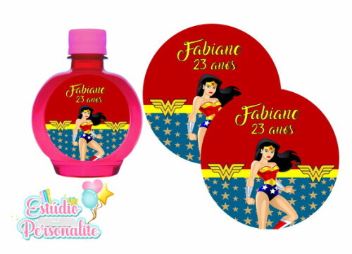 Rótulo para água ouro fino Mulher Maravilha