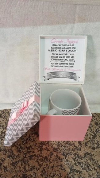 Caixa Convite Padrinho de Batismo Personalizada com Caneca