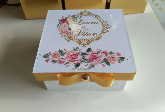 Caixa de mdf Personalizada Casamento 8x8x4cm