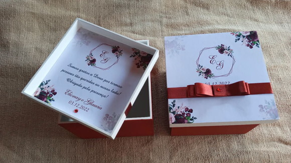 Caixa de mdf Personalizada Casamento Floral Massala 12x12x10