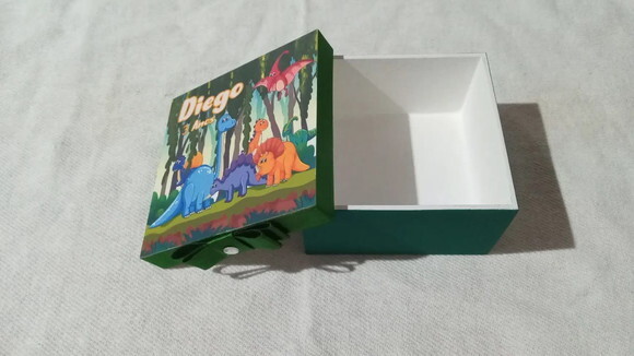 Caixa de mdf Personalizada Tema Dinossauro 10x10x5cm