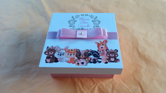 Caixa de mdf Tema Bosque Encantado 10x10x4cm