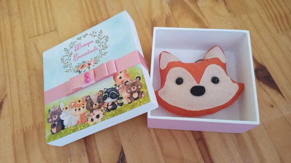 Caixa de mdf Tema Bosque Encantado com Chaveiro 10x10x4