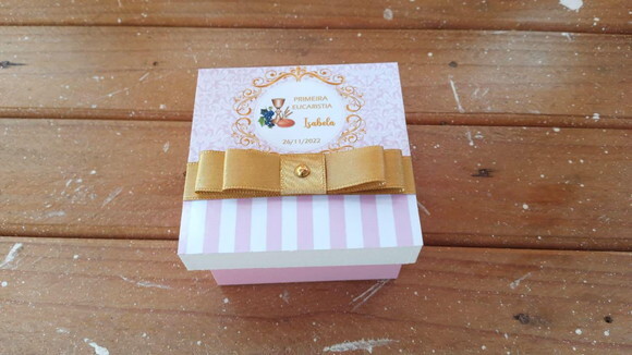 Caixa de Msf Lembrancinha Primeira Eucaristia 8x8x4cm