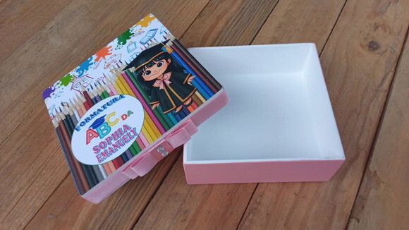 Caixa Formatura Abc Personalizada mdf 10x10x4 cm
