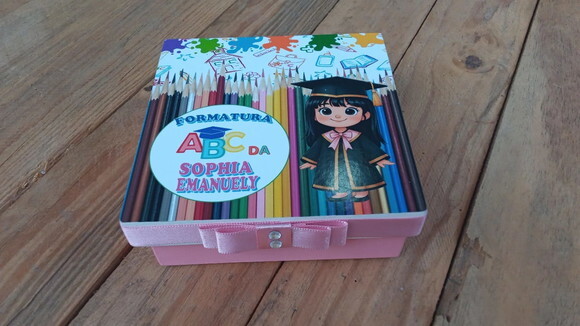 Caixa Formatura Abc Personalizada mdf 10x10x4 cm