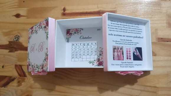 Caixa mdf Convite Padrinhos de Casamento 12x12x7cm
