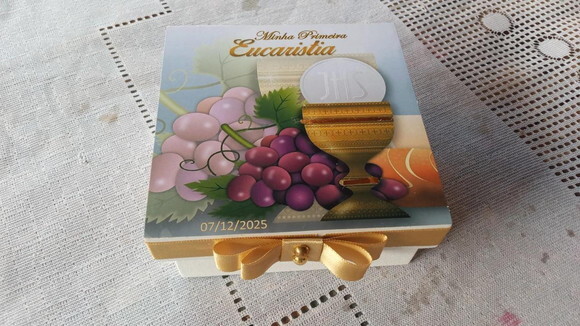 Caixa mdf Primeira Eucaristia 10x10x4cm