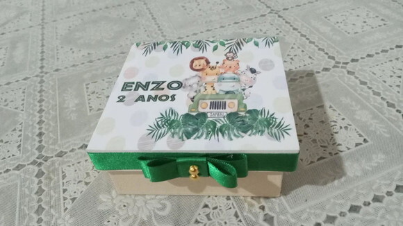 Caixa mdf Tema Safari 10x10x4cm