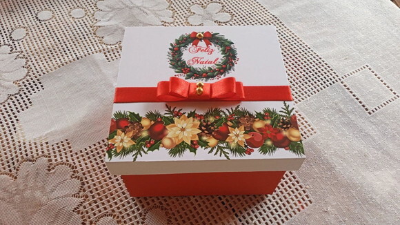 Caixa Natal com Mensagem 12x12x7cm