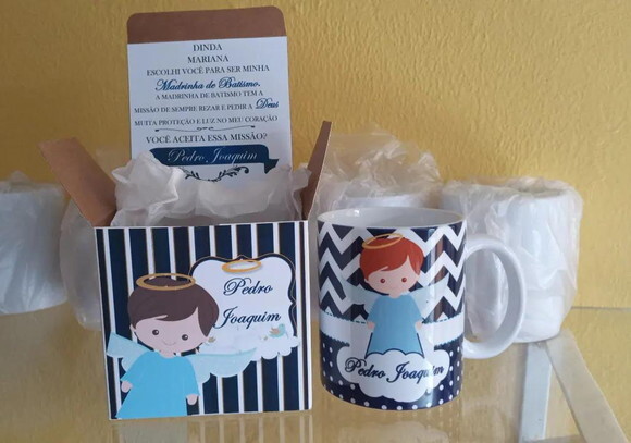 Convite Padrinho de Batizado com Caneca de Porcelana