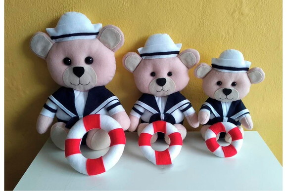 Kit Urso Marinheiro de Feltro com 3 Peças
