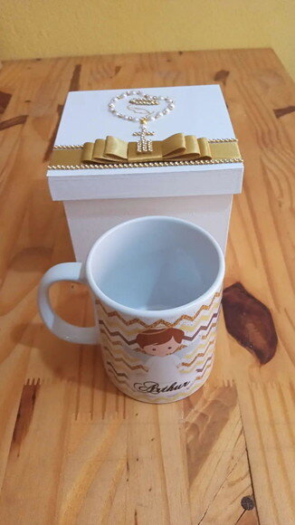 Caixa mdf Convite Padrinho de Batizado com Canecas