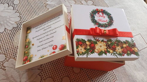 Caixa Natal com Mensagem 12x12x7cm