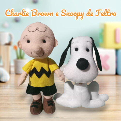 Kit 2 Bonecos Charlie Brown Snoopy de Feltro 35 cm