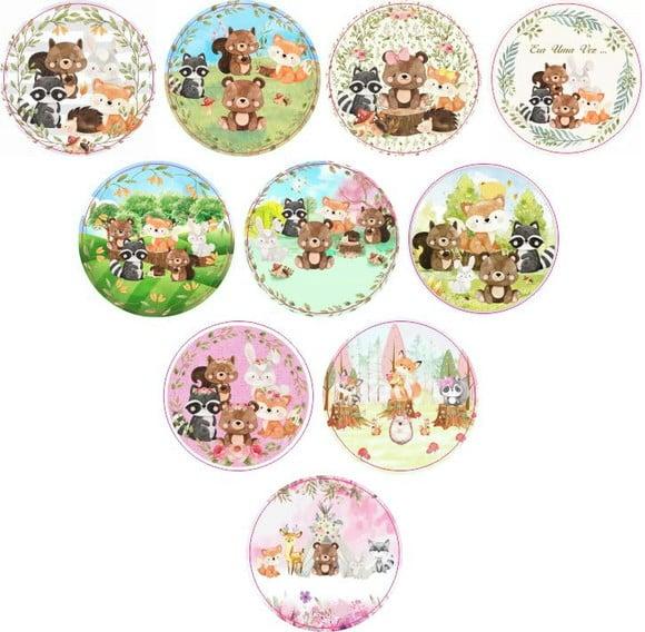 Adesivos Kit 100 Selos Ani. Bosque 4cm x 4cm com Recorte