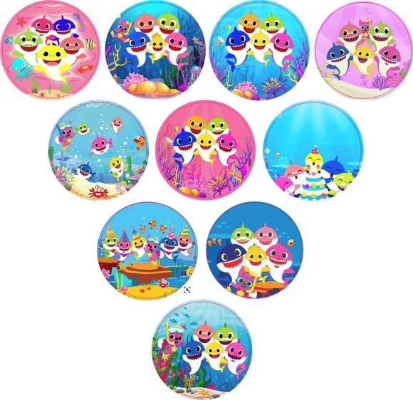 Adesivos Kit 100 Selos Baby Shark 4cm x 4cm com Recorte