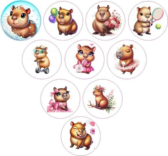 Adesivos Kit 100 Selos Capibara/capivara 4cm com Recorte