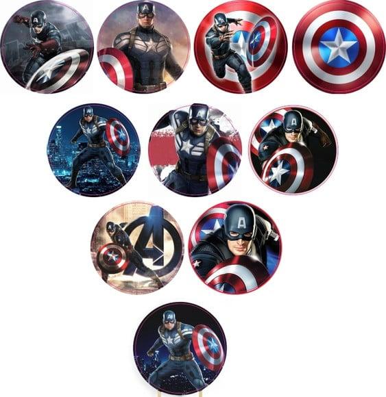 Adesivos Kit 100 Selos Capitão América 4cm x 4cm com Recorte