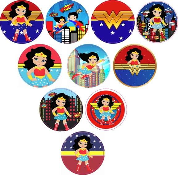 Adesivos Kit 100 Selos Mulher Maravilha 4cm com Recorte
