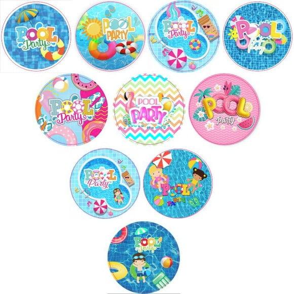 Adesivos Kit 100 Selos Pool Party 4cm x 4cm com Recorte