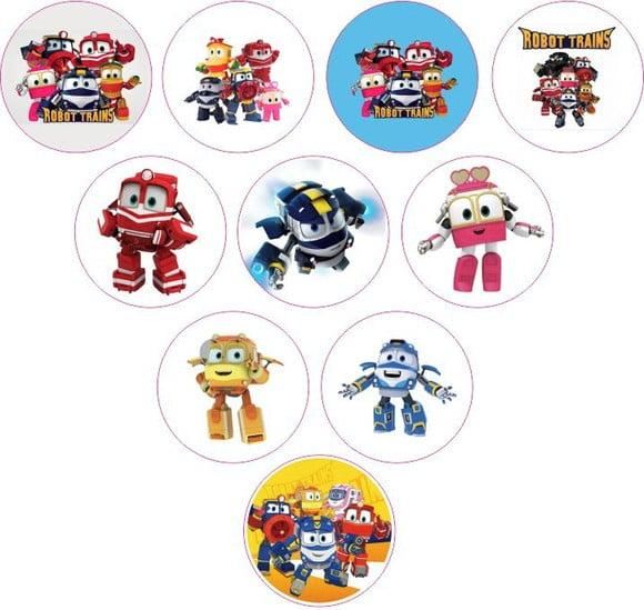 Adesivos Kit 100 Selos Robot Trains 4cm x 4cm com Recort
