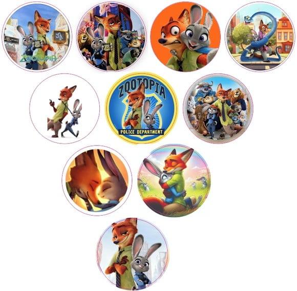 Adesivos Kit 100 Selos Zootopia 4cm x 4cm com Recorte