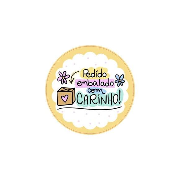 Etiquetas Adesivas Kit 100 Selos pedido Amarelo 4cm x 4cm