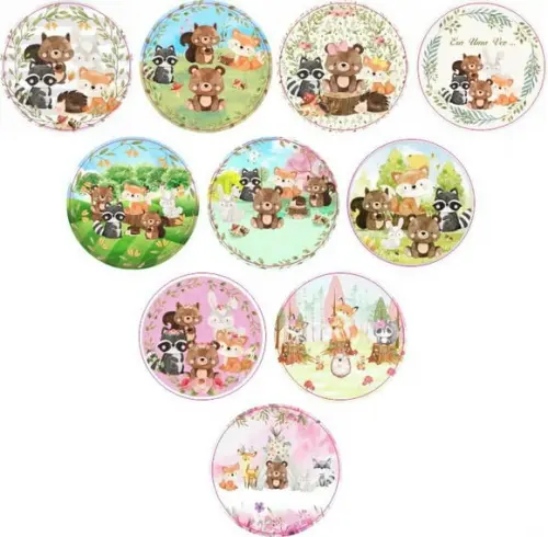 Adesivos Kit 100 Selos Ani. Bosque 4cm x 4cm com Recorte