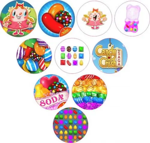 Adesivos Kit 100 Selos Candy Crush 4cm x 4cm com Recorte