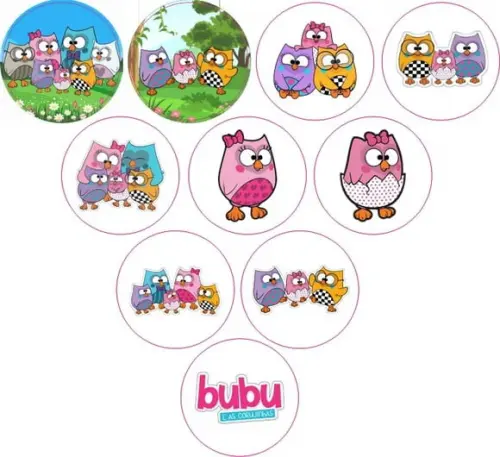 Adesivos Kit 100 Selos Bubu Corujinhas 4cm com Recorte