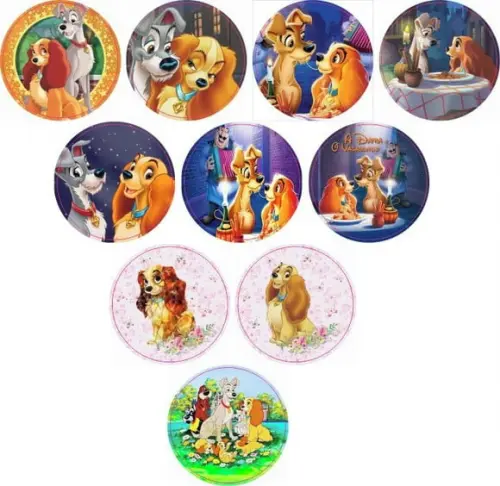 Adesivos Kit 100 Selos Dama e o Vagabundo 4cm com Recorte