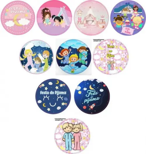Adesivos Kit 100 Selos Festa Pijama 4cm x 4cm com Recorte