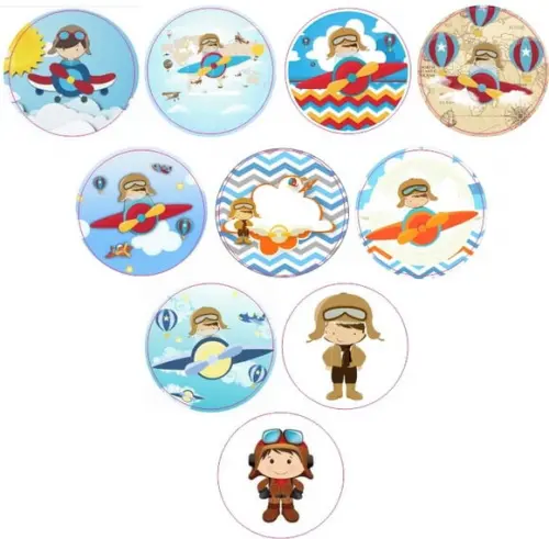Adesivos Kit 100 Selos Menino Aviador 4cm x 4cm com Recorte
