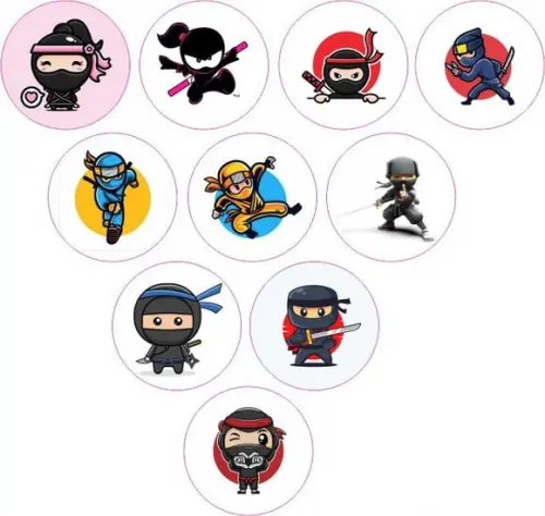 Adesivos Kit 100 Selos Ninja/samurai 4cm x 4cm com Recorte