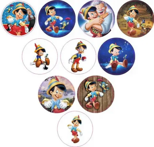 Adesivos Kit 100 Selos Pinóquio 4cm x 4cm com Recorte
