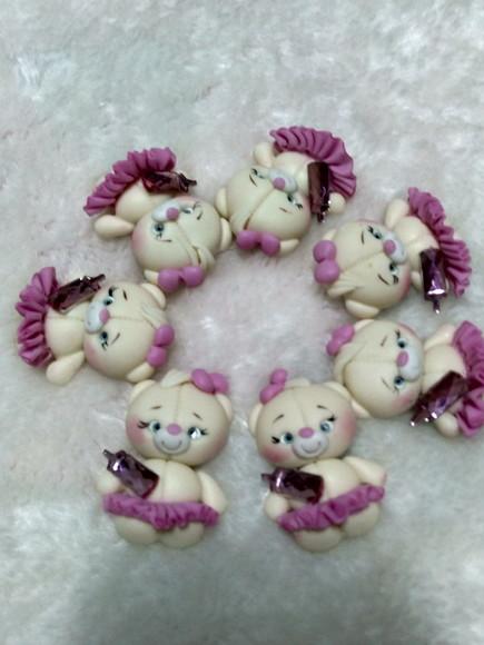 30 Apliques Ursinha Bailarina em Biscuit