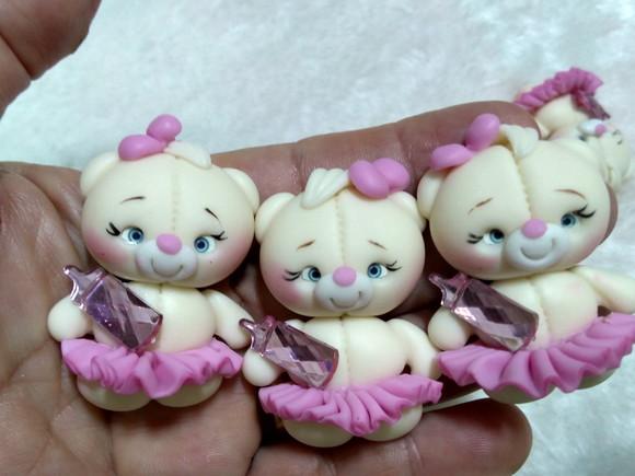 30 Apliques Ursinha Bailarina em Biscuit