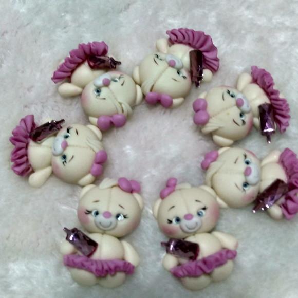 30 Apliques Ursinha Bailarina em Biscuit