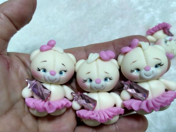 30 Apliques Ursinha Bailarina em Biscuit
